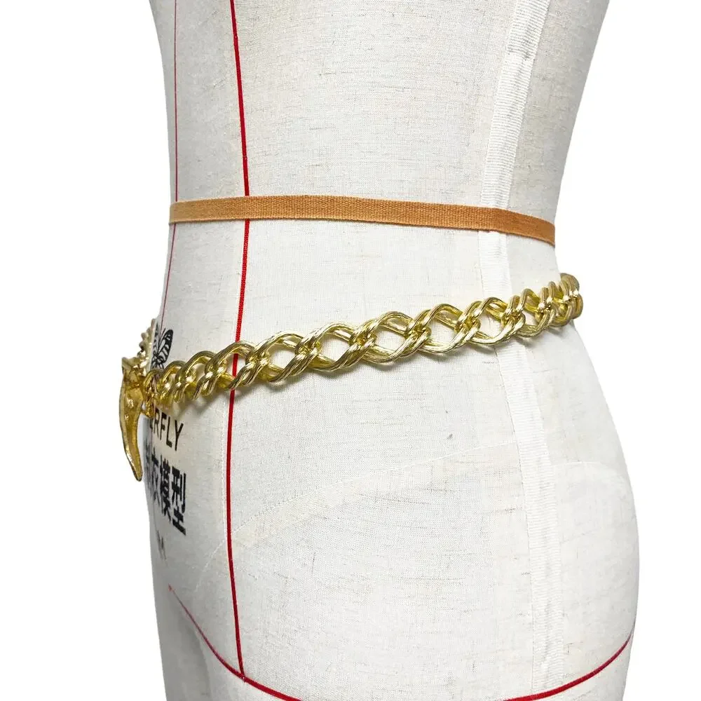 Vintage Womens Gold Tone Chain Detail Buckle Belt 90s Y2K